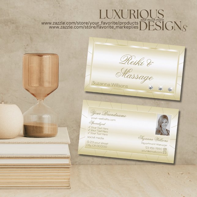 Light Golden with Diamonds and Photo Luxurious Business Card (Creator Uploaded)