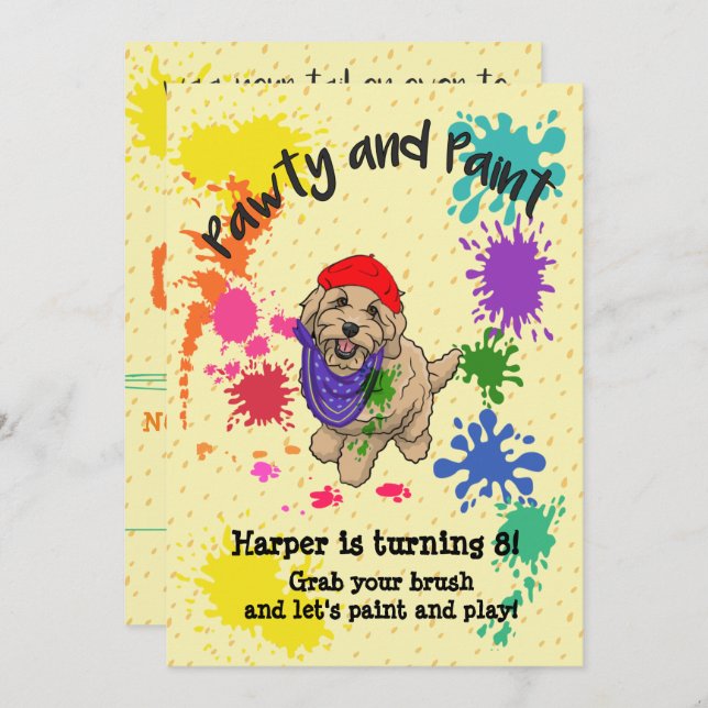 Light Goldendoodle Dog Art Birthday Party Invite (Front/Back)
