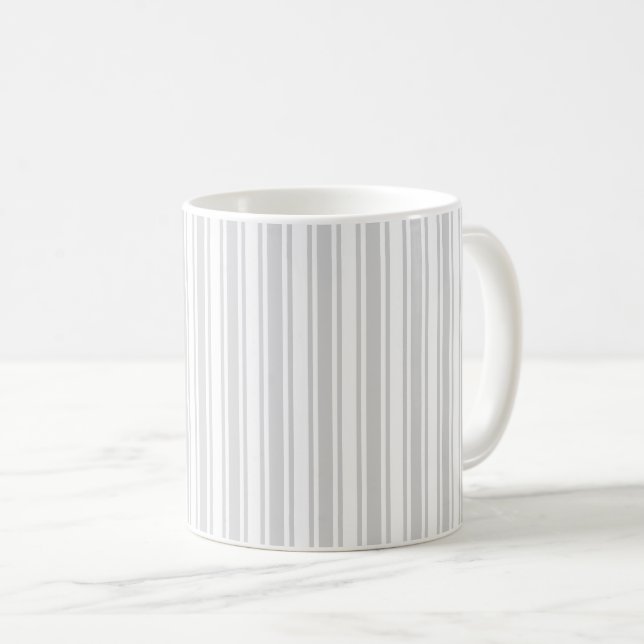 Light gray and white candy stripes coffee mug (Front Right)