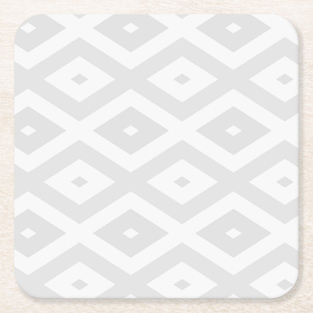 Light gray and white diamond pattern square paper coaster (Front)