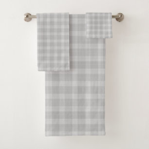 light gray and white Gingham Checkered Plaid Bath Towel Set