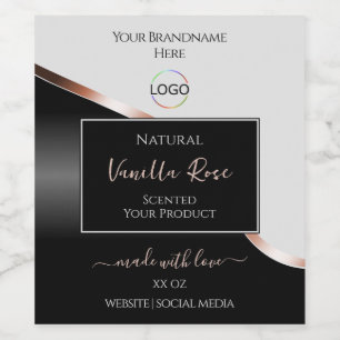 Light Gray Black Wavy Rose Gold Labels with Logo