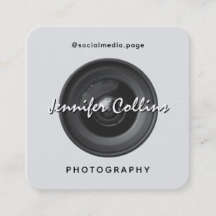 Light gray camera lens photography  square business card