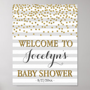 Light Gray Gold Gender Neutral Baby Shower Welcome Poster