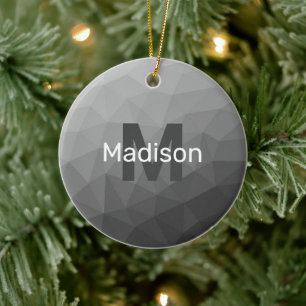 Light gray gradient geometric mesh Monogram Ceramic Tree Decoration