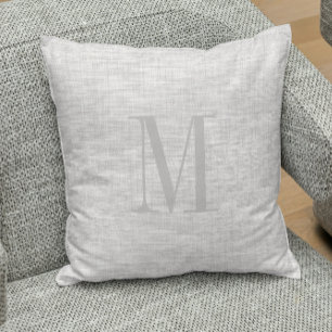 Light gray linen texture monogram cushion