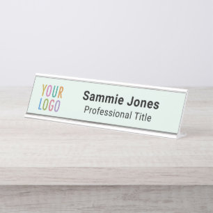 Light Green 2x8 Desk Nameplate with Business Logo
