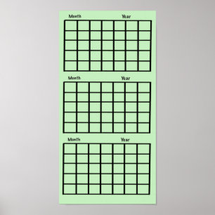 Light Green 3 Month Calendar Poster