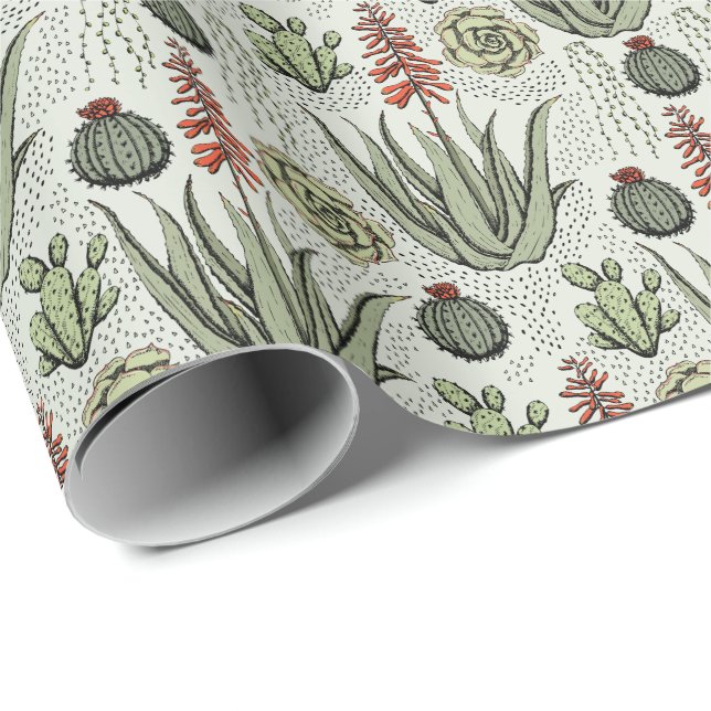 Light Green Aloe Vera Succulent Cactus Wrapping Paper (Roll Corner)