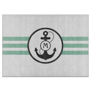 Light Green Anchor Monogram Cutting Board
