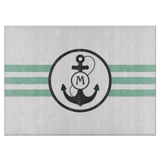 Light Green Anchor Monogram Cutting Board (Front)