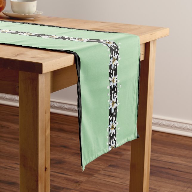 Light Green and Black with Edelweiss Short Table Runner (In Situ)