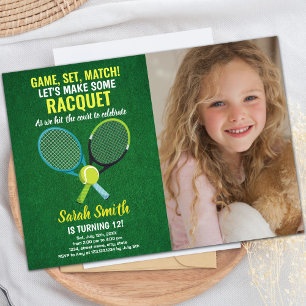Light Green and Blue Tennis Birthday Invitation