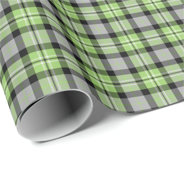 Light Green and Grey Plaid Pattern Wrapping Paper (Roll Corner)