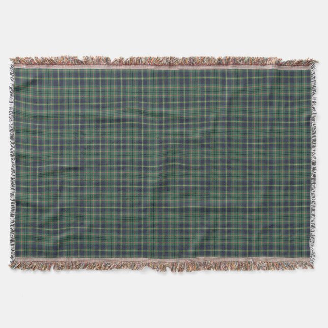Light Green and Navy Clan Taylor Scottish Plaid Throw Blanket (Front)