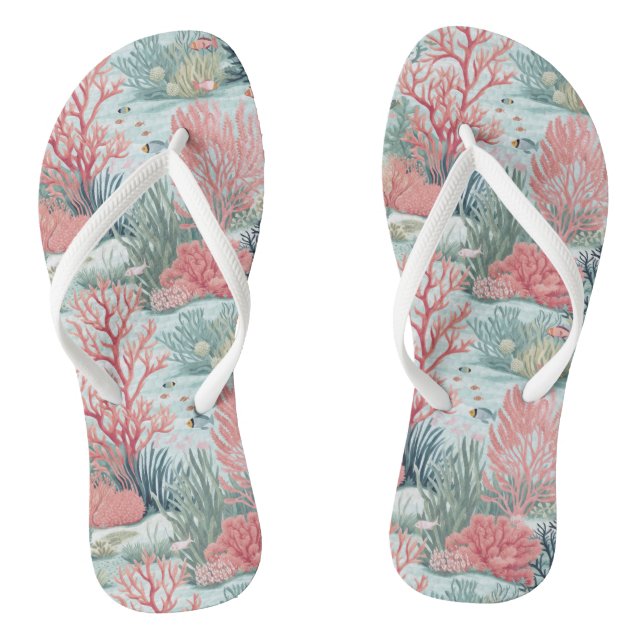 Light Green and Pink Coral Reef  Jandals (Footbed)