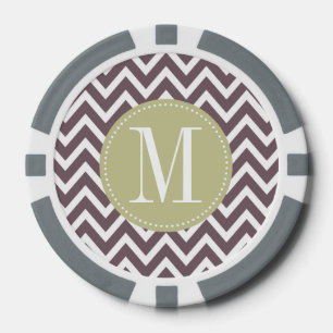 Light Green and Purple Chevron Custom Monogram Poker Chips