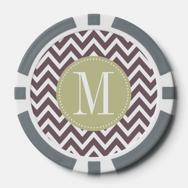 Light Green and Purple Chevron Custom Monogram Poker Chips (Front)