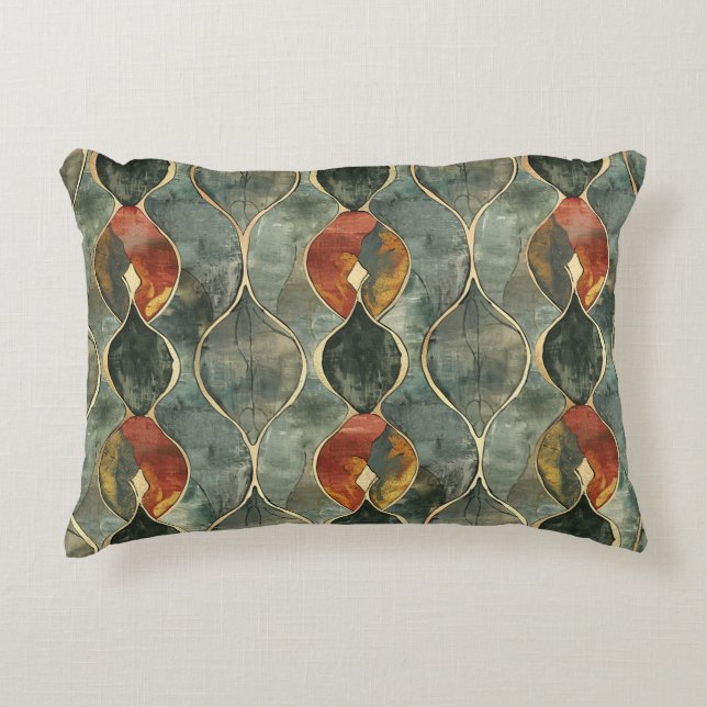 Light Green and Red Elegant Pattern Decorative Cushion (Front)