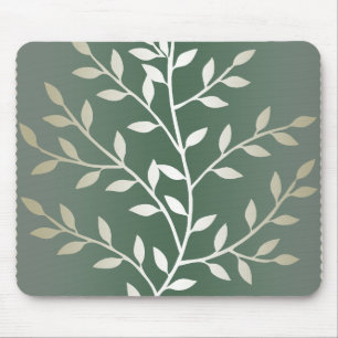 Light Green And Silver Elegant Leafy Branches Mouse Pad