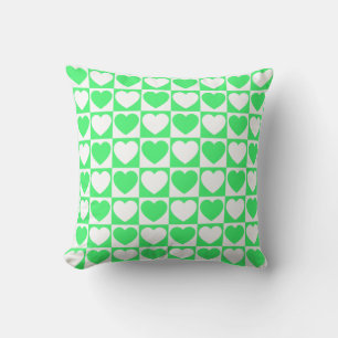 Light Green and White Chequered Pattern With Heart Cushion