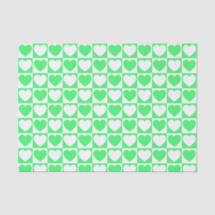 Light Green and White Chequered With Hearts Tissue Paper
