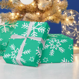 Light Green and White Christmas Snowflakes Wrapping Paper