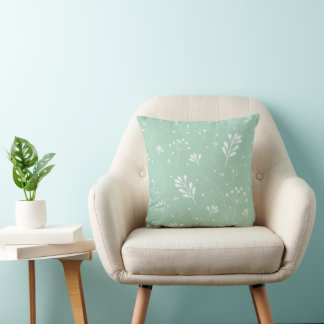 Light Green and White Floral Pattern Cushion