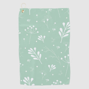 Light Green and White Floral Pattern Golf Towel