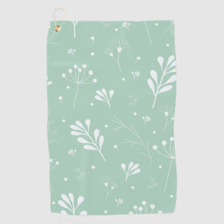 Light Green and White Floral Pattern Golf Towel