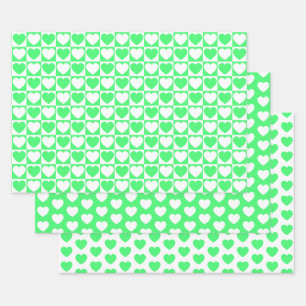 Light Green and White Hearts Wrapping Paper Sheet