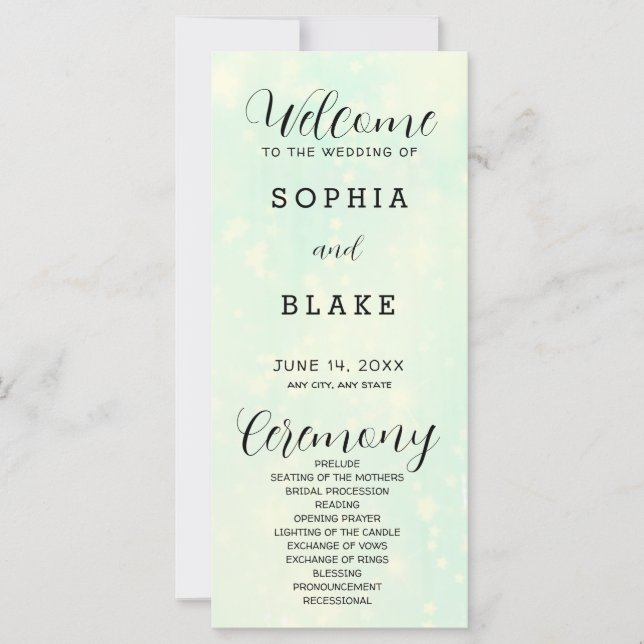 Light Green and White Modern Wedding Program (Front)