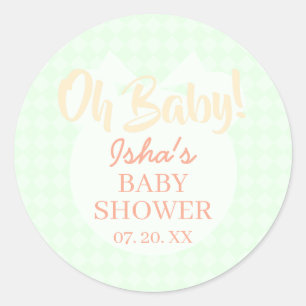 Light Green Baby Shower Oh baby Round Sticker