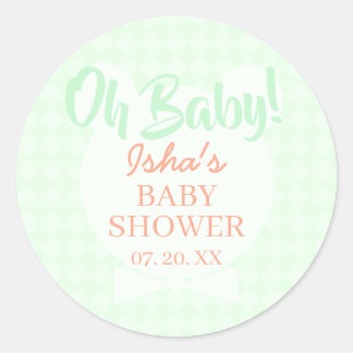 Light Green Baby Shower Oh baby Round Sticker