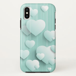 Light green background with 3D white hearts   Case-Mate iPhone Case