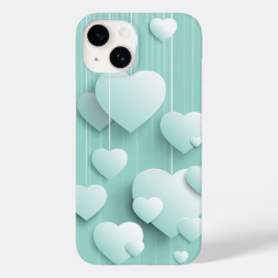 Light green background with 3D white hearts Case-Mate iPhone 14 Case