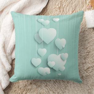Light green background with 3D white hearts Cushion