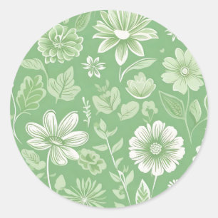 Light Green Background with Vintage Flowers Classic Round Sticker