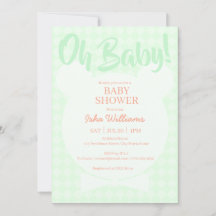 Light Green Bear bow tie Oh Baby Shower Invitation