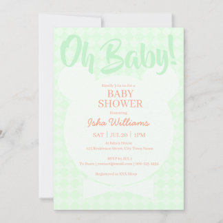 Light Green Bear bow tie Oh Baby Shower Invitation