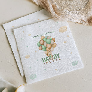 Light Green Bear In Hot Air Balloon Baby Shower  Napkin