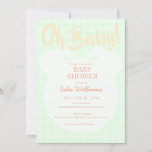 Light Green Bear Orange Oh Baby Shower Invitation