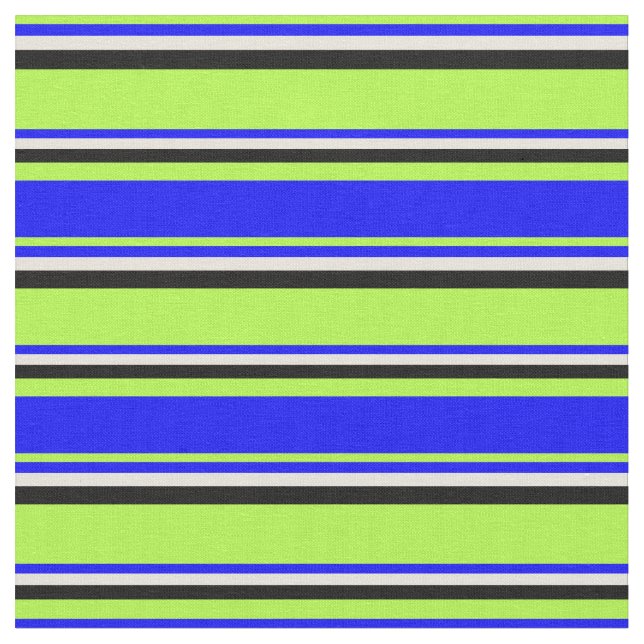 Light Green, Blue, Beige & Black Coloured Lines Fabric (Close Up)