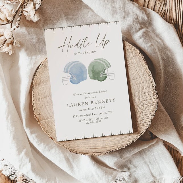 Light Green Blue Huddle Up Twin Boys Baby Shower Invitation (Creator Uploaded)