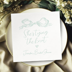 Light Green Bow She's Tying the Knot Bridal Shower Napkin