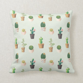 Light Green Cactus Succulent Plant Pattern Pillow