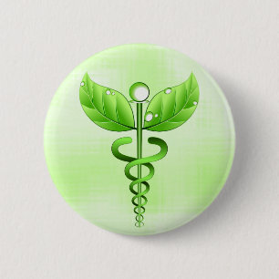 Light Green Caduceus Alternative Medicine Symbol 6 Cm Round Badge