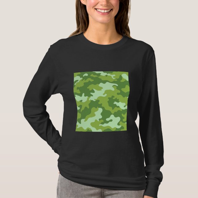 Light Green Camouflage Art Pretty Pattern Camo T-Shirt (Front)