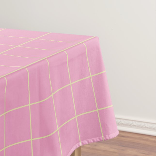 Light Green Cell Pattern Pink Checkered Plaid. Tablecloth (In Situ)