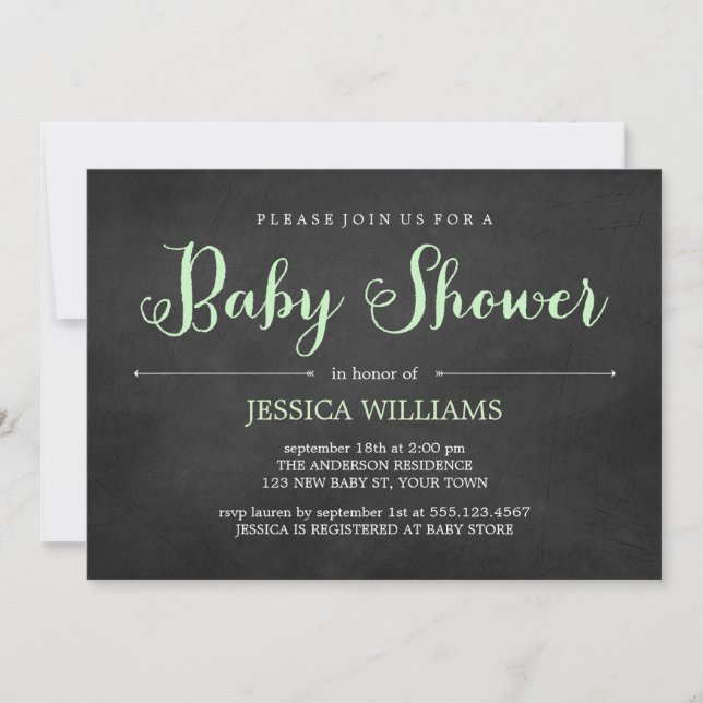 Light Green Chalkboard Baby Shower Invitation (Front)